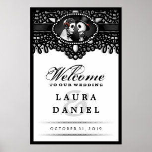 Póster Skeletons Elegant Black & White Welcome to Wedding