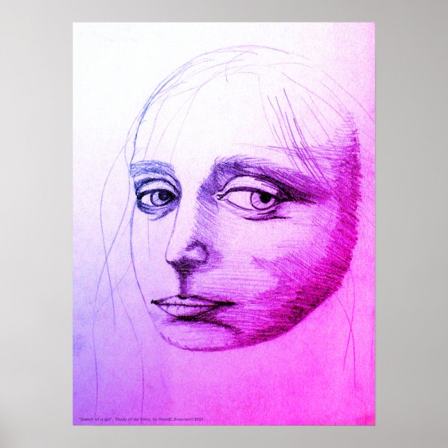 Póster "Sketch of a girl", a study of da Vinci, D.C.B. (Frente)