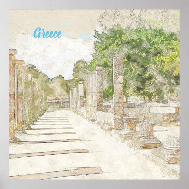 Póster Sketch of ruins in Ancient Olympia, Elis, Greece (Frente)