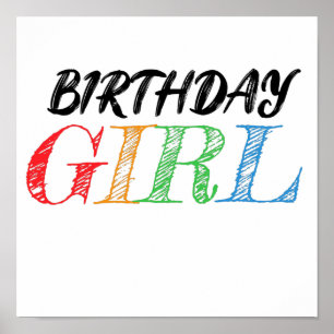 Póster sketchy and colorful birthday girl