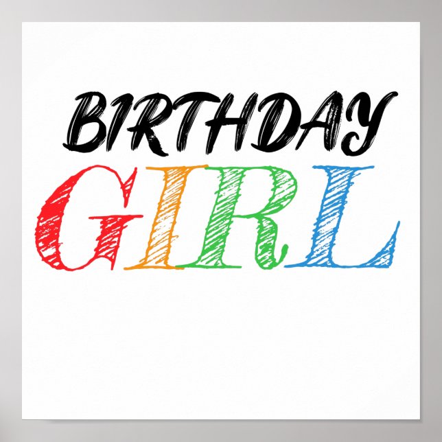 Póster sketchy and colorful birthday girl (Frente)