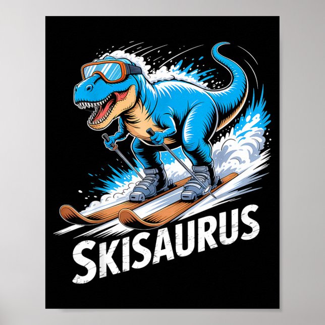 Póster Ski Dinosaur Winter Sport Skier Dino Funny Skiing  (Frente)