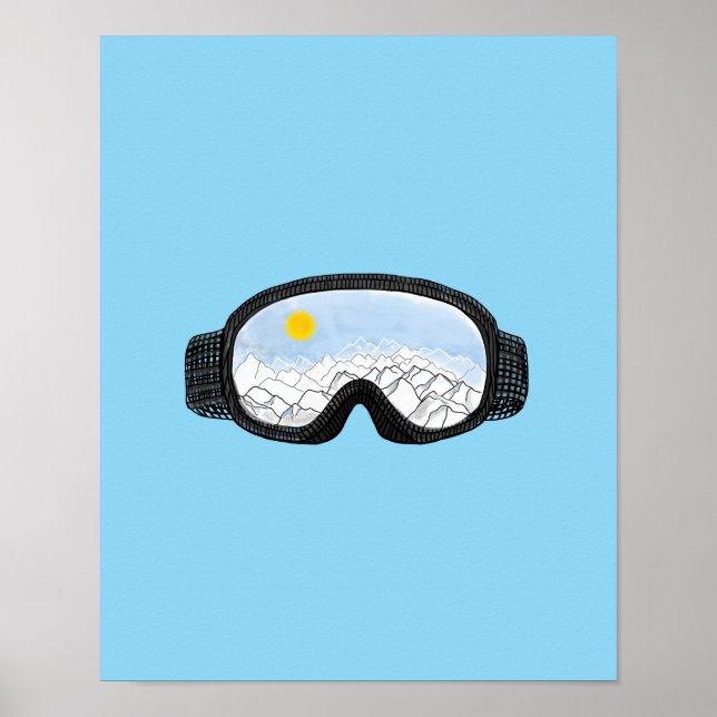 Póster Ski Goggles Mountain View Ilustracion Light Blue (Frente)