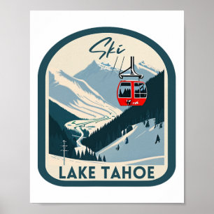 Póster Ski Lake Tahoe Retro Vintage Style Lake Tahoe Skii
