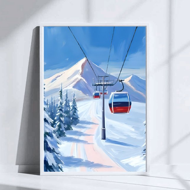 Póster Ski Lift | Snow Mountain Gondola Watercolor (Subido por el creador)