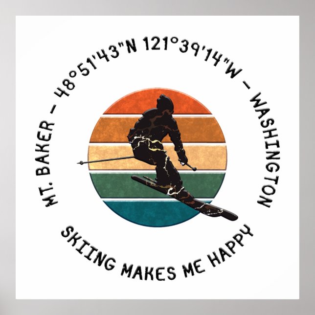 Póster Ski Mt. Baker, Washington - Esquiador masculino, t (Frente)