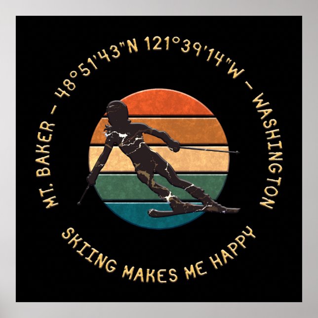Póster Ski Mt. Baker, Washington - Esquiadora En La Oscur (Frente)
