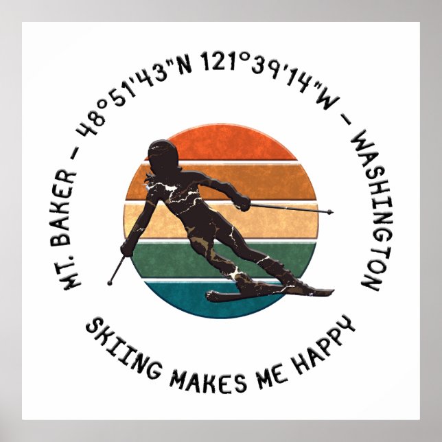 Póster Ski Mt. Baker, Washington - Esquiadora Mujer Texto (Frente)