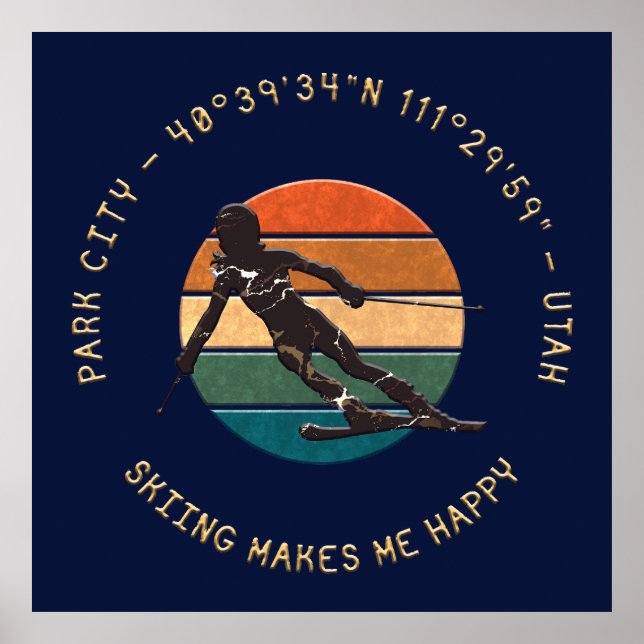 Póster Ski Park City, Utah - Esquiadora, Golden Text (Frente)