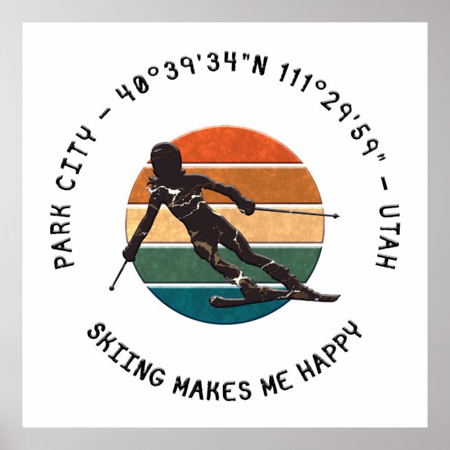 Póster Ski Park City, Utah - Esquiadora, texto negro (Frente)
