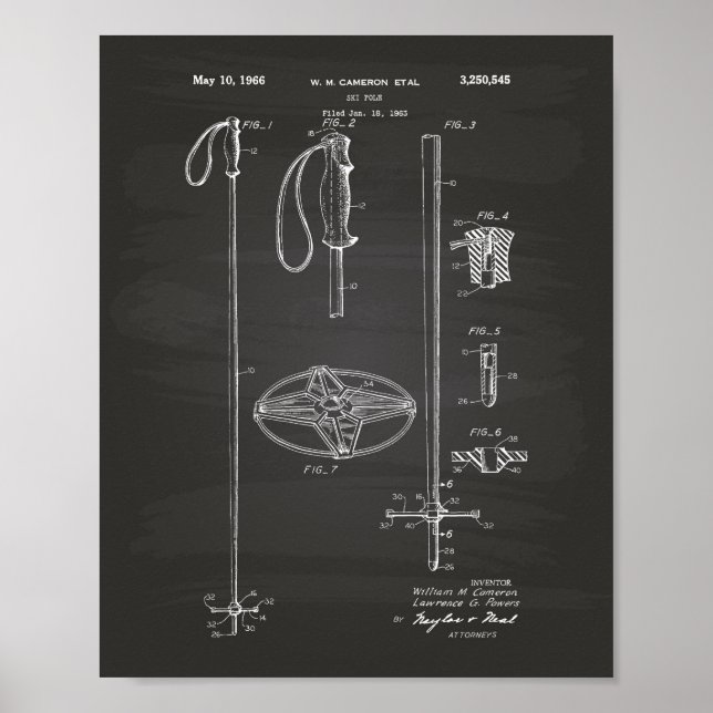 Póster Ski Pole 1966 Patent Art Chalkboard (Frente)