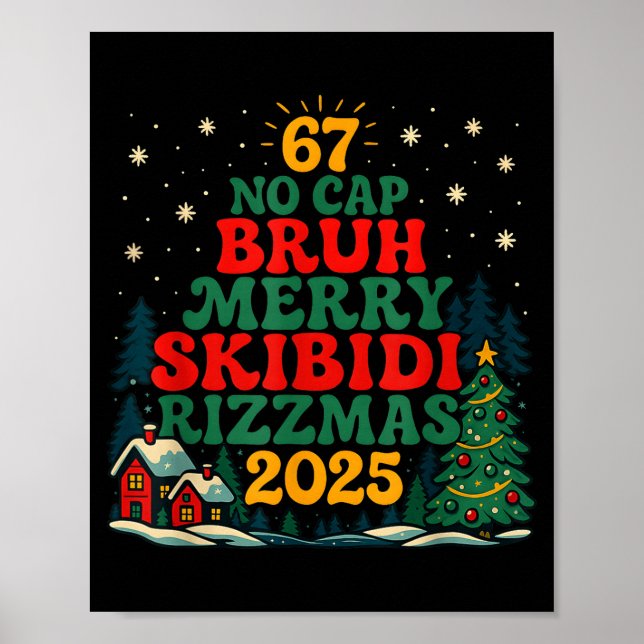 Póster Skibiddi Rizzmas 2025 Funny Meme Christmas Tree  (Frente)