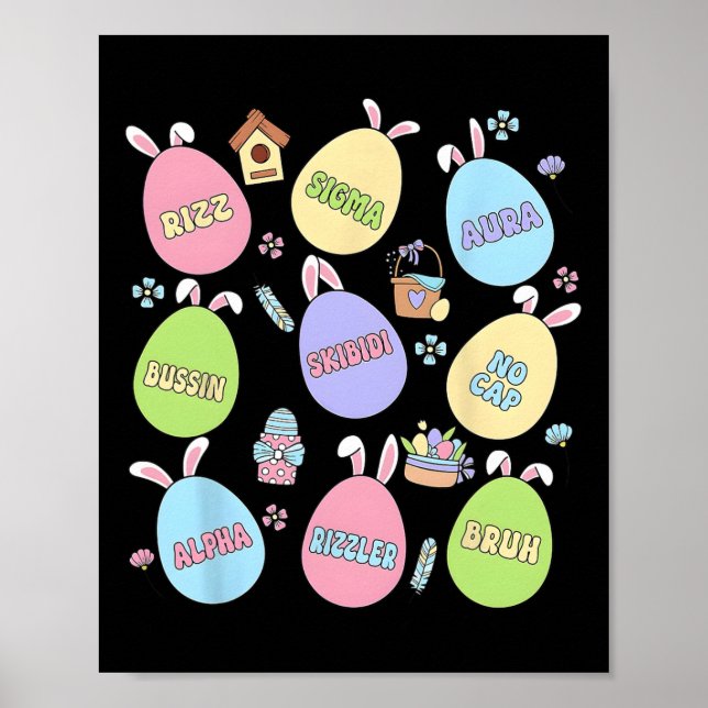 Póster Skibidi Easter Day Egg Hunt Funny No Cap Rizz Meme (Frente)