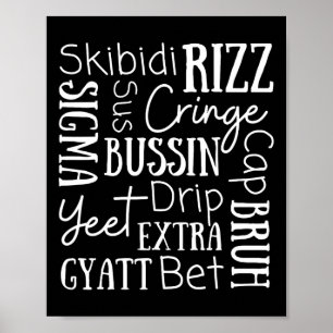 Póster Skibidi Rizz Niños Divertidos Rizz Bussin Gen Z Na