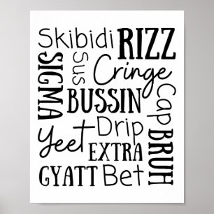 Póster Skibidi Rizz Niños Divertidos Rizz Bussin Gen Z Na