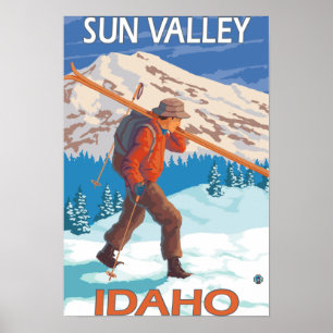 Póster Skier Carrying Snow Skis- Vintage Travel