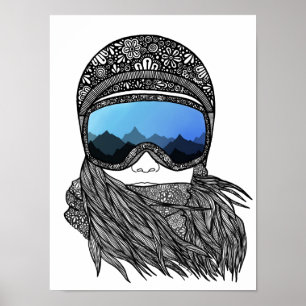 Póster Skier girl print
