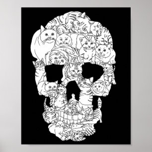 Póster Skull Cat Kitty Skeleton Halloween Punk de Gótico