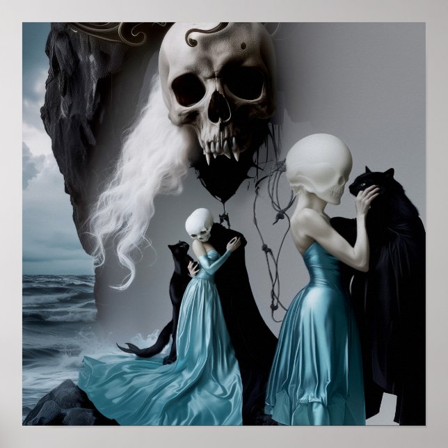 Póster Skull Cat Shadow Work Witchy AI Art Mate Value (Frente)