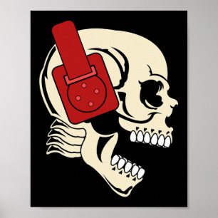 Póster Skull de auriculares Dj Halloween Creepy Edm Gift