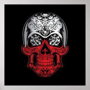 Póster Skull De Polonia Y Bandera De Los Rosas