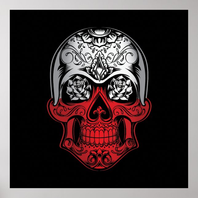 Póster Skull De Polonia Y Bandera De Los Rosas (Frente)
