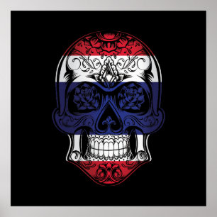 Póster Skull De Tailandia Y Bandera De Los Rosas