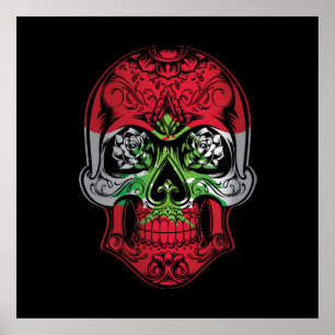 Póster Skull Del Líbano Y Bandera De Los Rosas