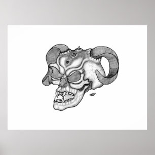 Póster Skull Devil Head Black and White Design