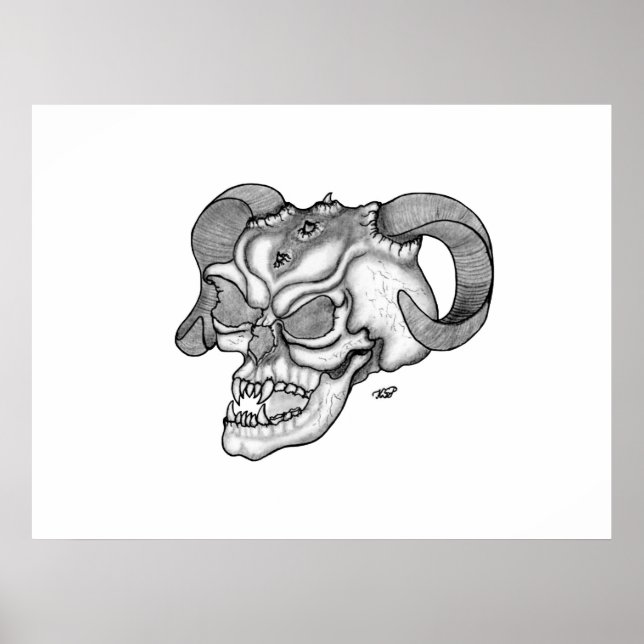 Póster Skull Devil Head Black and White Design (Frente)