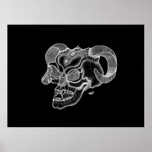 Póster Skull Devil Head Black and White Design