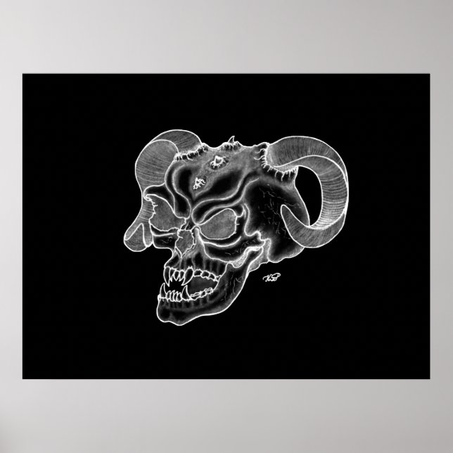Póster Skull Devil Head Black and White Design (Frente)