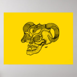 Póster Skull Devil Head Black and Yellow Design
