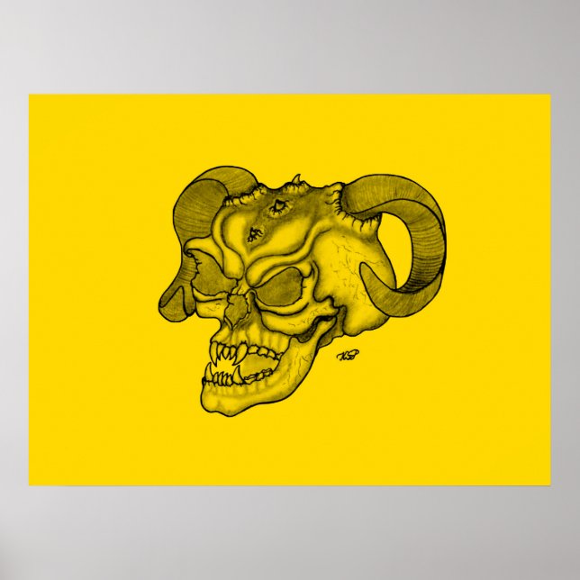 Póster Skull Devil Head Black and Yellow Design (Frente)
