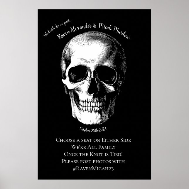Póster Skull Gothic Halloween Boda Ceremonia Rótulo (Frente)
