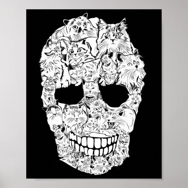 Póster Skull Kitty Skeleton Halloween Costume Scary Cat S (Frente)