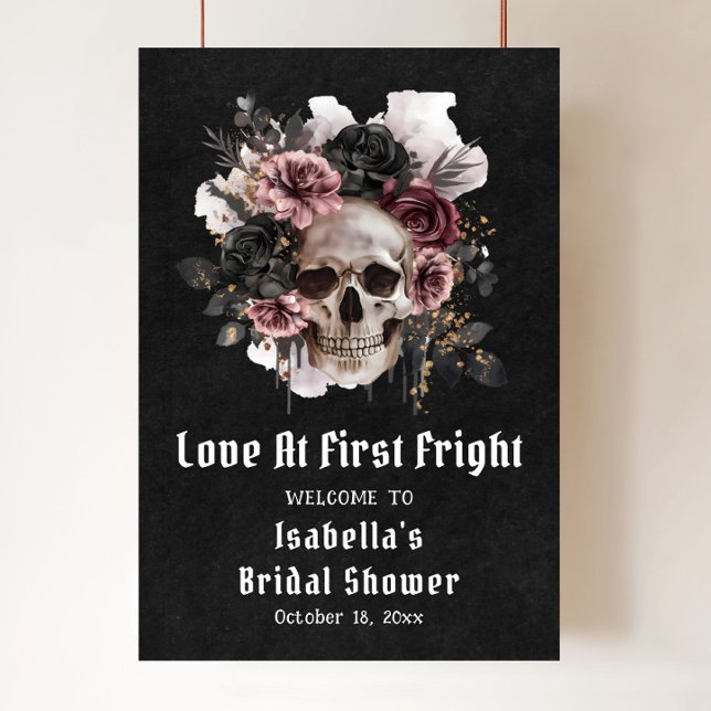 Póster Skull Love In First Fright Bridal Shower Welcome (Halloween Love At First Bridal Shower Welcome Sign)