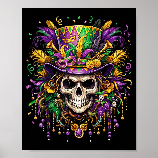 Póster Skull Mardi Gras Men Women Kids Carnival New Orlea (Frente)