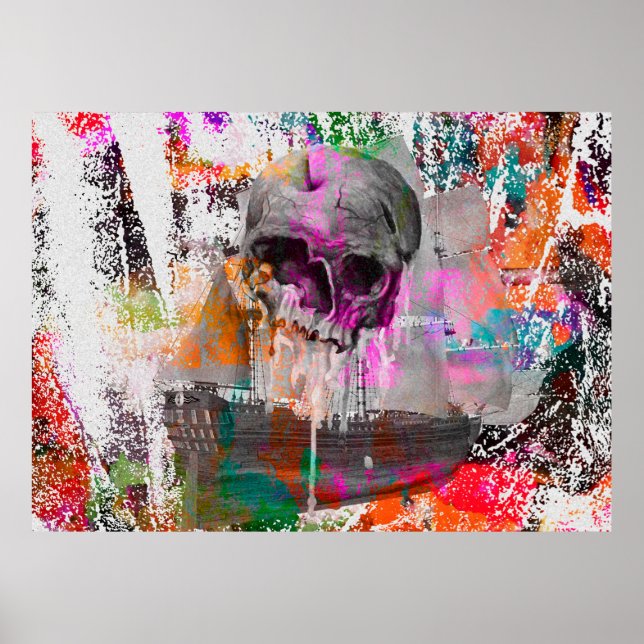 Póster skull pattern. colorful effects ship skull abstrac (Frente)