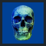 Póster Skull Pop Art Blue<br><div class="desc">Skeleton de arte fantasmal - tonos azules y morados Punk fuerte Metalizado Rock College Imagen de arte pop</div>