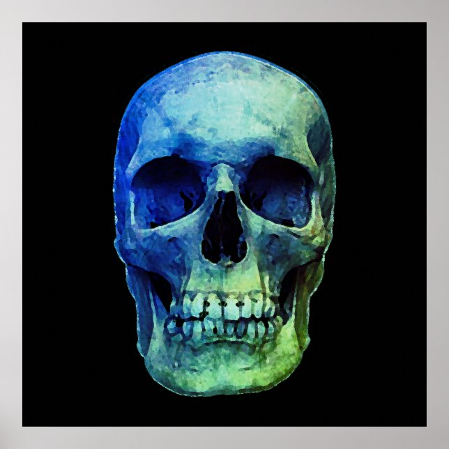 Póster Skull Pop Art Blue Black (Frente)