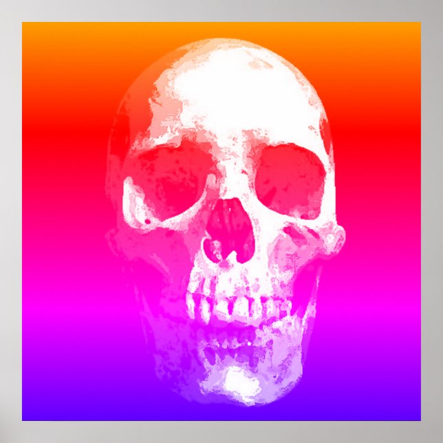 Póster Skull Pop Art Rojo Azul Rosa (Frente)