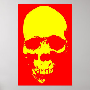 Póster Skull Pop Art Rojo y Amarillo
