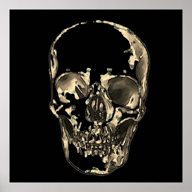 Póster Skull Pop Art Sepia Black Retro (Frente)