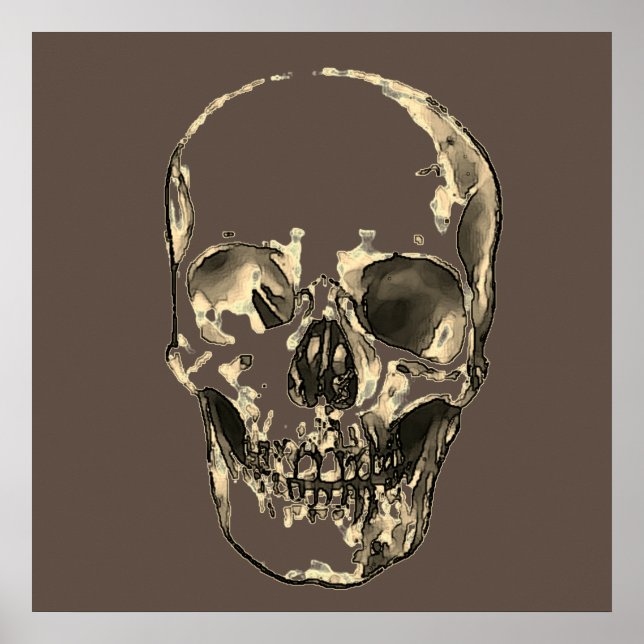 Póster Skull Pop Art Sepia Retro (Frente)