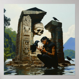 Póster Skull Raven Sepulcher Witchy AI Art Mate Value