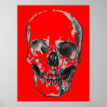 Póster Skull Red Pop Art<br><div class="desc">Poster de Skeleton de arte fantasmal - Arte pop del colegio de rock Metalizado negro y blanco</div>