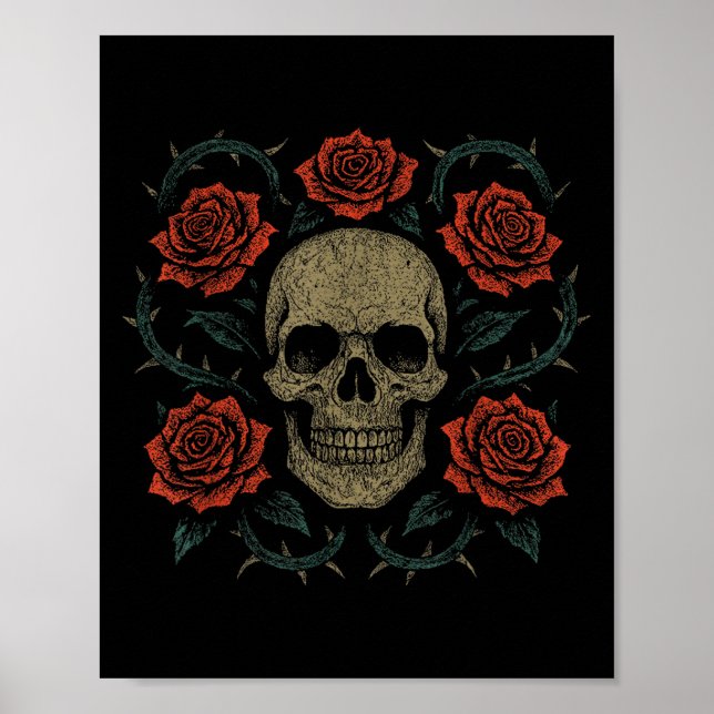 Póster Skull With Roses Gothic Floral Dark Aesthetic Appa (Frente)