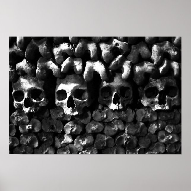Póster Skulls - París Catacumbas, versión en blanco y neg (Frente)