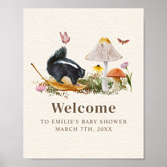 Póster Skunk Little Stinker Chica Baby Shower Floral (Frente)